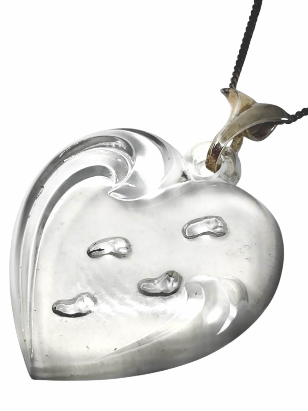 925 Sterling Silver Chain Lenox Footprint Heart Pendant Necklace Religious 15.5”